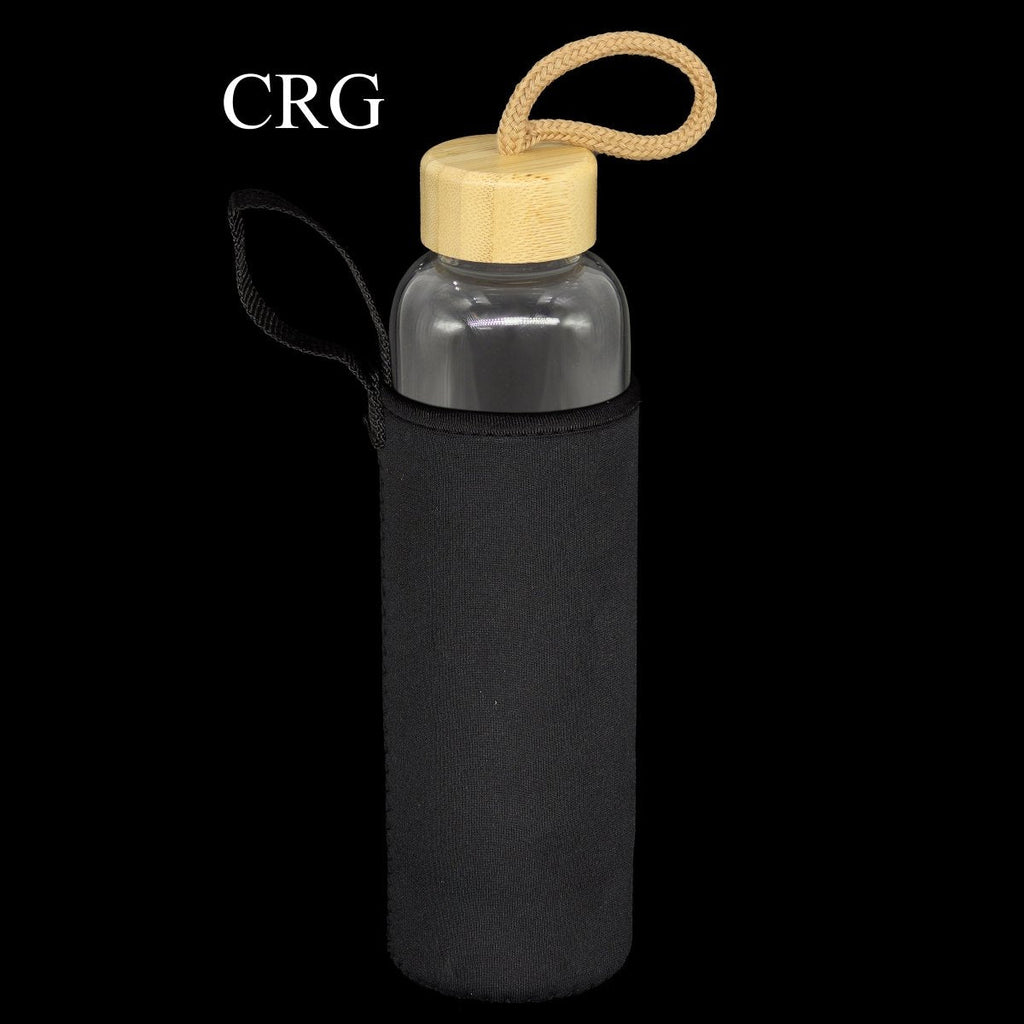 Peridot Gemstone Bamboo Glass Water Bottle (1 Piece) Size 12 Inches with Black Protective Sleeve