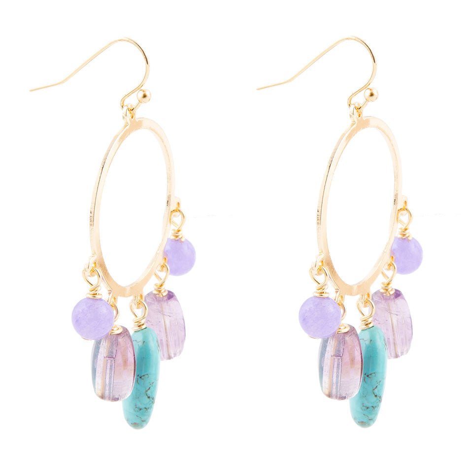 Purple Periwinkle Amethyst and Blue Magnesite Golden Chandelier Earrings | Earrings | Wiccan Center