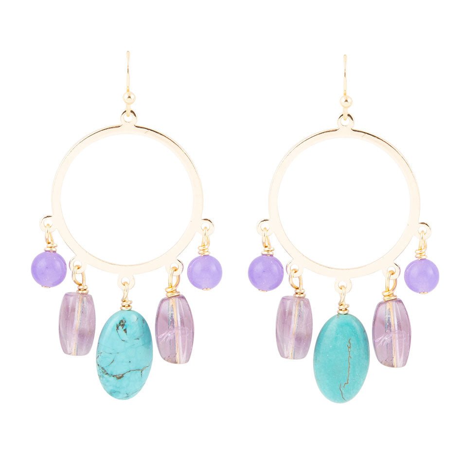 Purple Periwinkle Amethyst and Blue Magnesite Golden Chandelier Earrings | Earrings | Wiccan Center