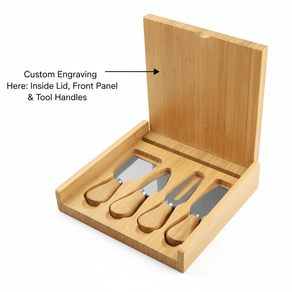 personalized bamboo cheese board set with Personalized Engraving