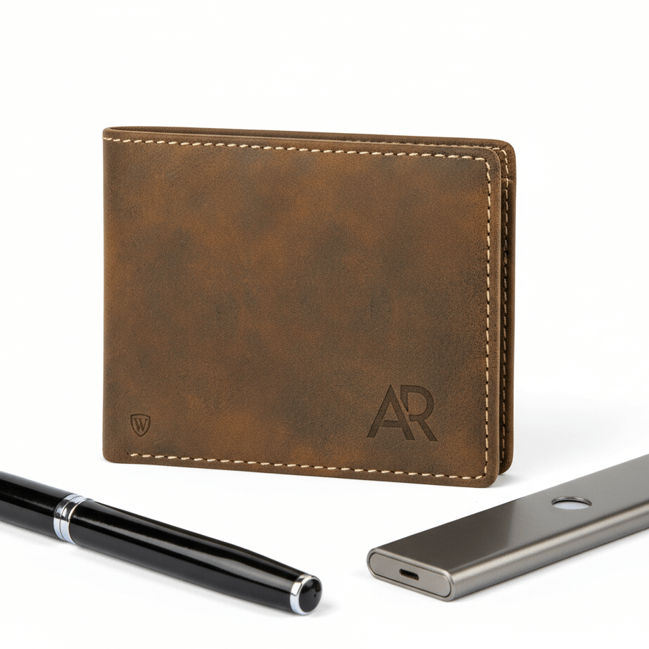 Personalized leather bifold wallet with Personalized Engraving