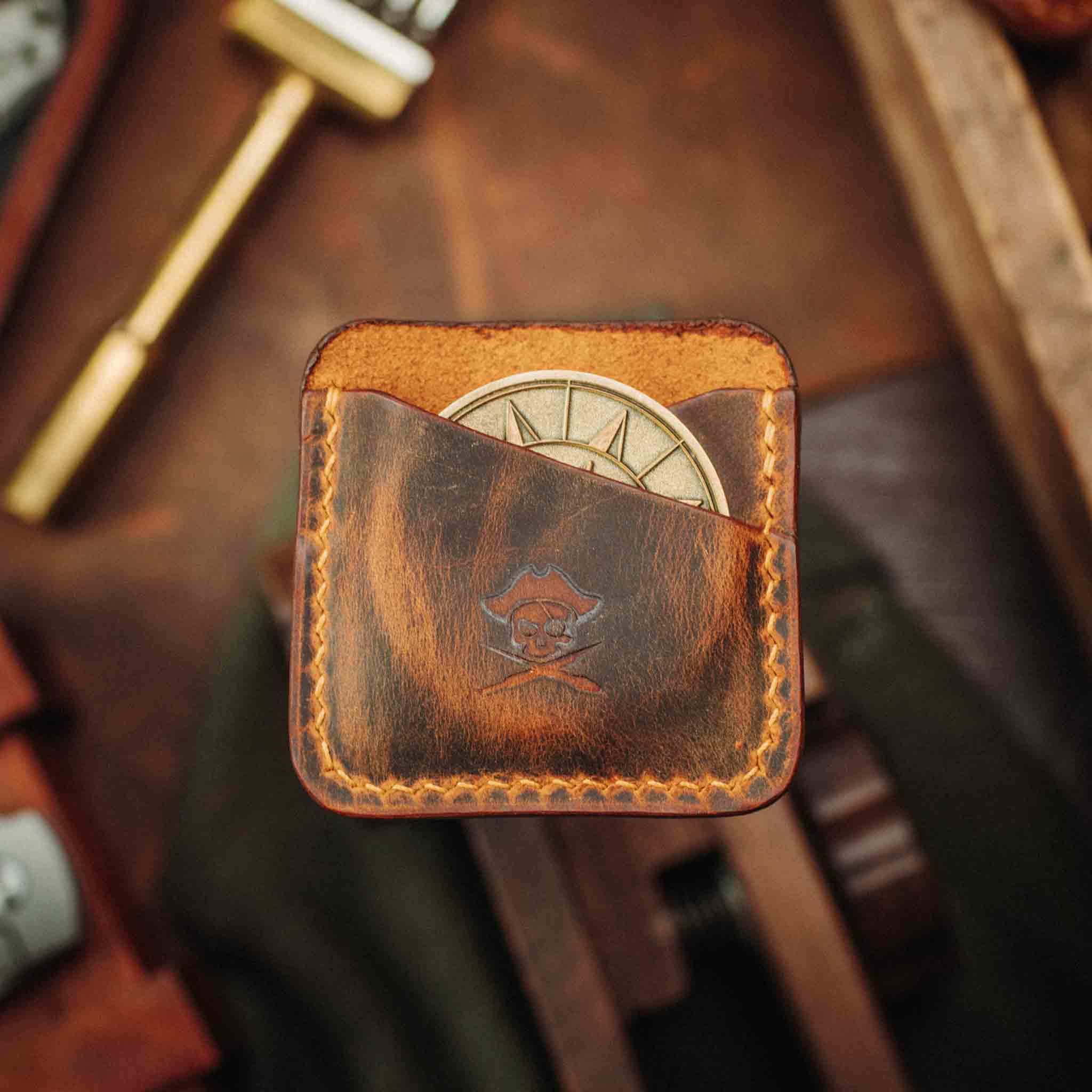 Pirate Goods Peso Pocket Duo Coin Holder – Leather Challenge Coin Case for Two Coins | Wallet | Wiccan Center