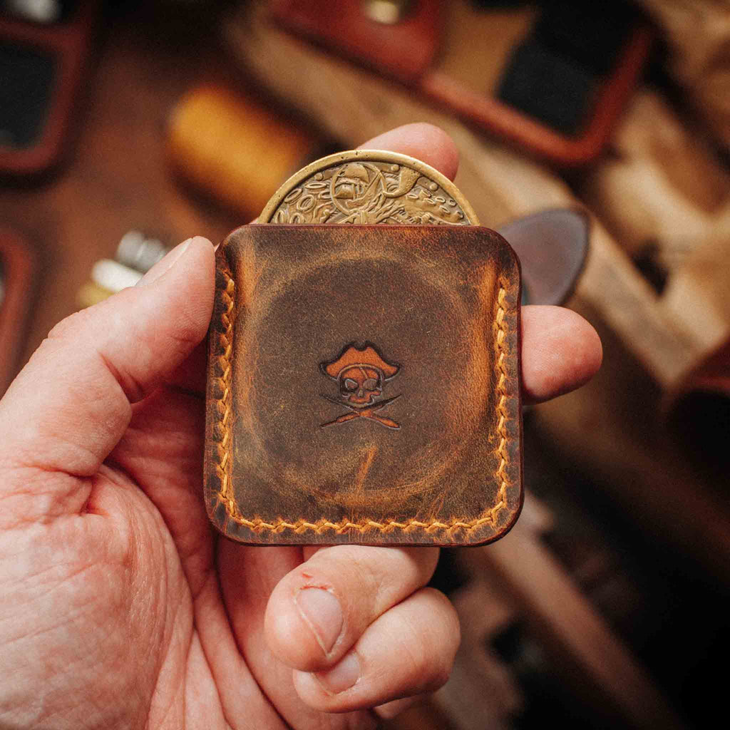 Pirate Goods Peso Pocket v3 Coin Holder – Leather Challenge Coin Case for EDC | Wallet | Wiccan Center