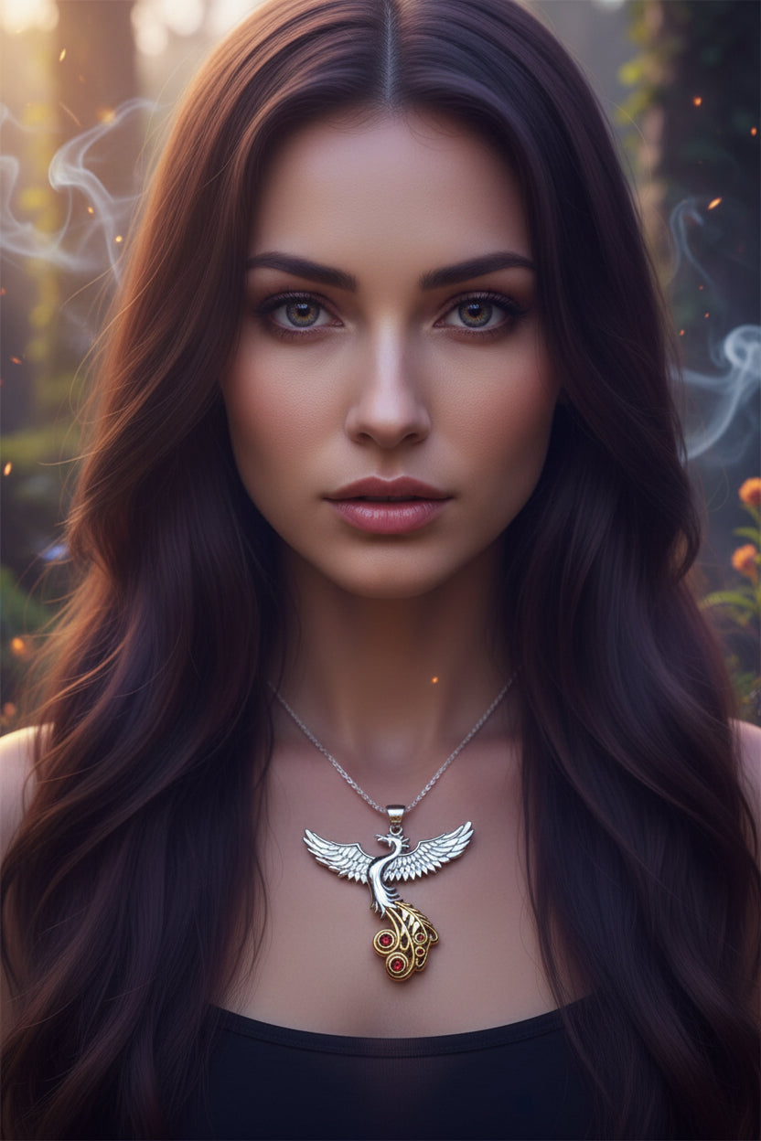 Phoenix Gemstone Necklace in Sterling Silver | Pendant | Wiccan Center