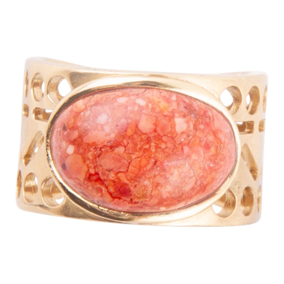 Pharoah Orange Sponge Coral and Golden Bronze Ring | Rings | Wiccan Center