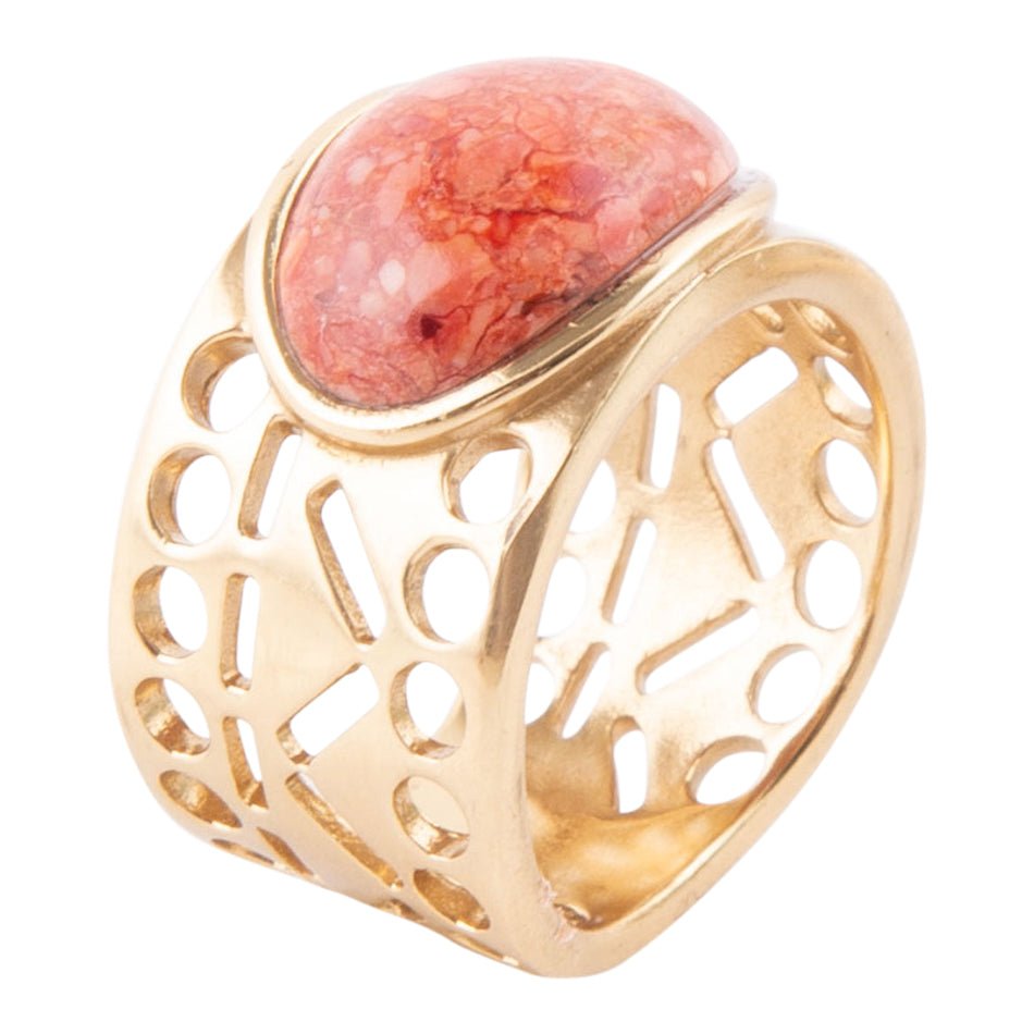 Pharoah Orange Sponge Coral and Golden Bronze Ring | Rings | Wiccan Center