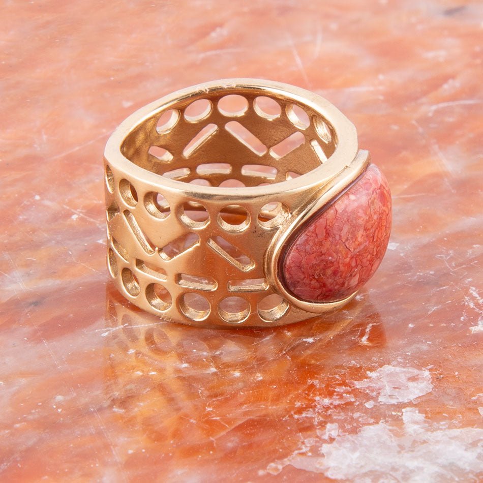 Pharoah Orange Sponge Coral and Golden Bronze Ring | Rings | Wiccan Center
