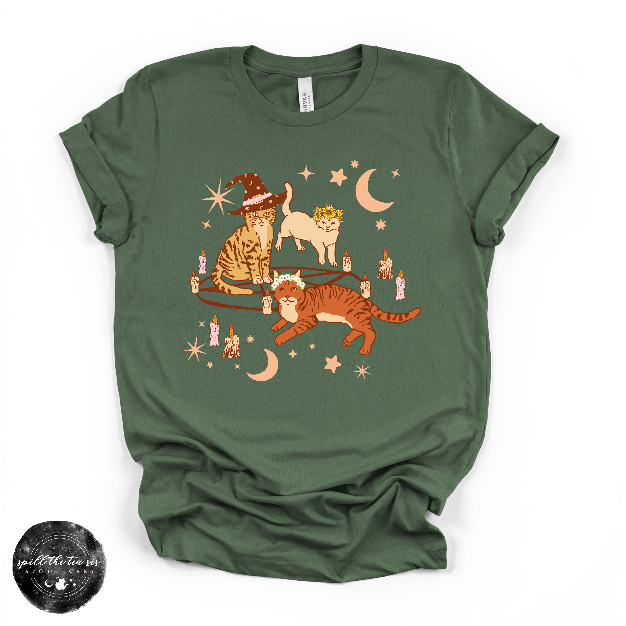 Cat Coven Cat Witch Tee | Witchy Cat Lover Graphic T-Shirt | | Wiccan Center