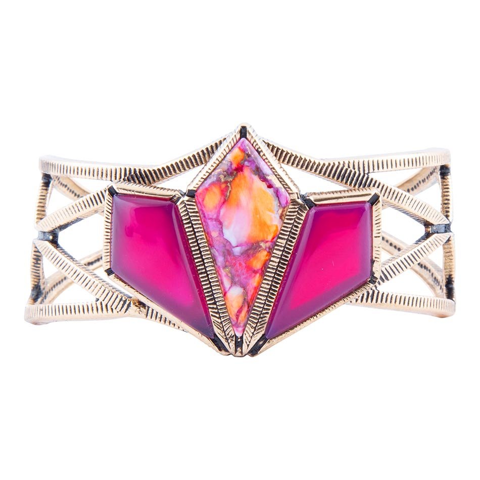 Pink Agate and Coral Matrix Golden Cuff Bracelet | Bracelets | Wiccan Center