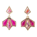 Pink Agate and Shell Matrix Golden Statement Earrings | Earrings | Wiccan Center