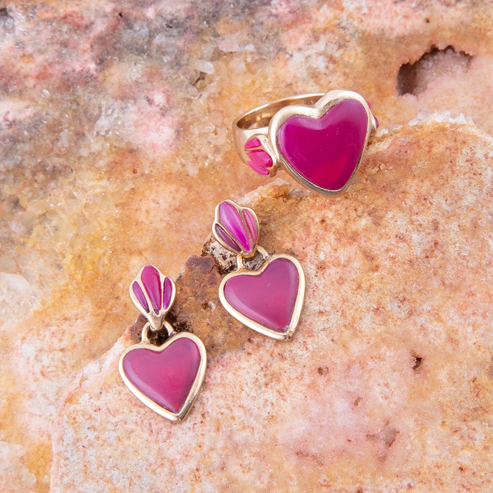 Pink Agate Heart Golden Statement Ring | Rings | Wiccan Center