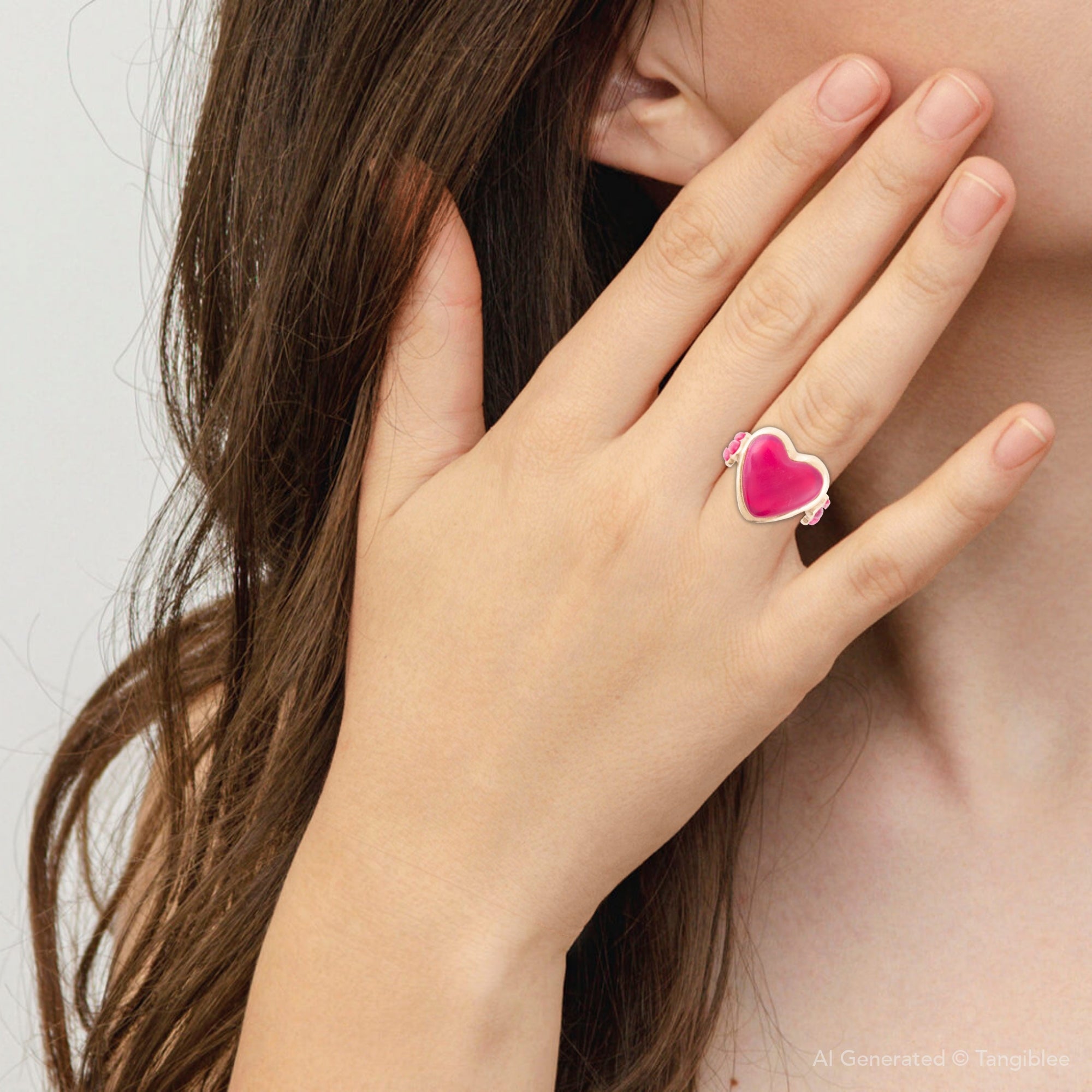 Pink Agate Heart Golden Statement Ring | Rings | Wiccan Center