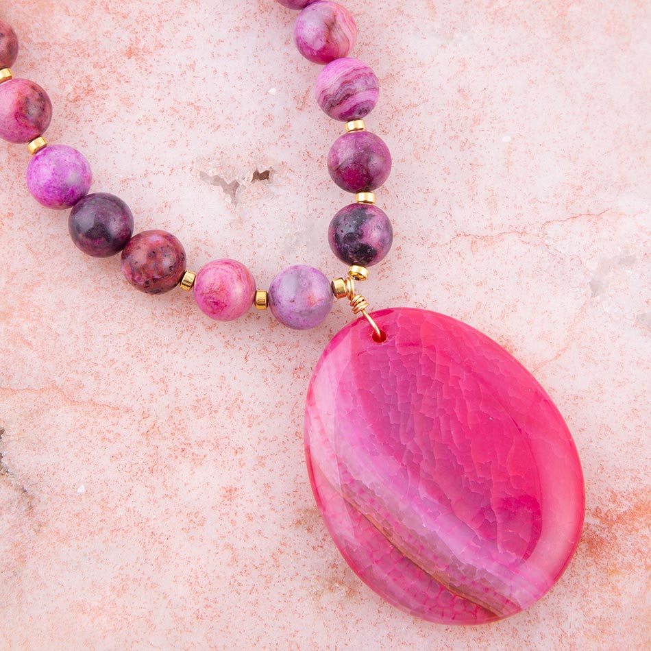 Pink Magenta Dreams Agate Slab Pendant Necklace | Necklaces | Wiccan Center