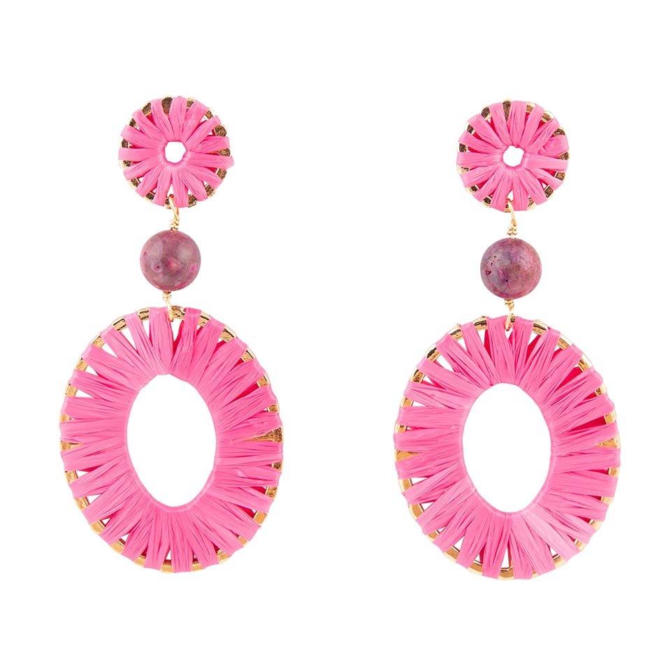 Pink Magenta Dreams Round Golden Earrings | Earrings | Wiccan Center