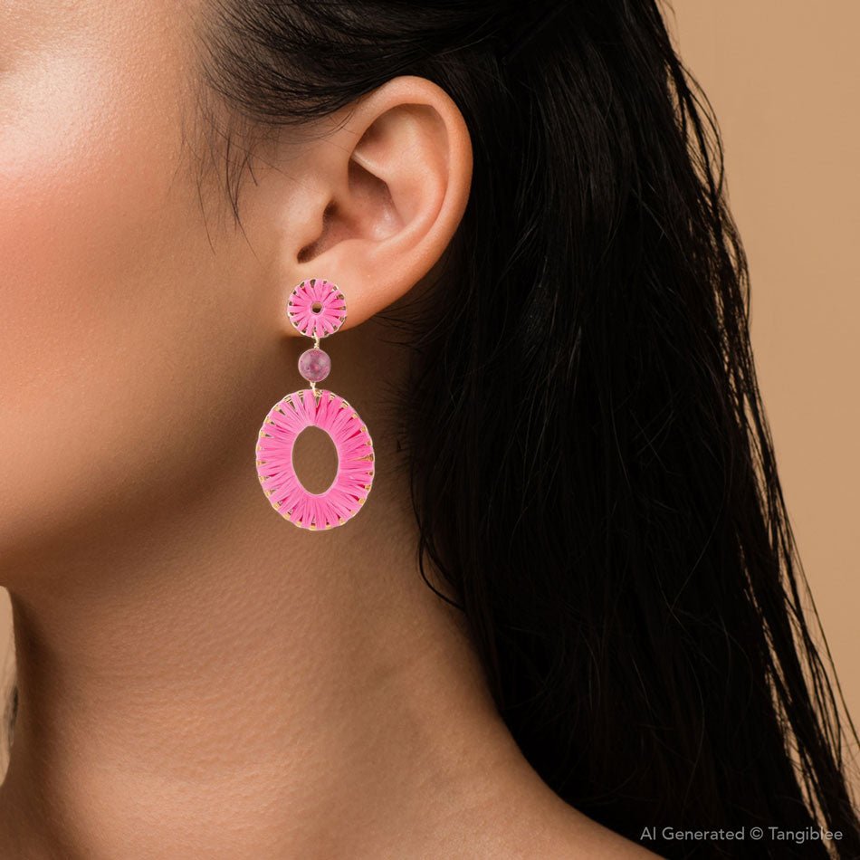 Pink Magenta Dreams Round Golden Earrings | Earrings | Wiccan Center