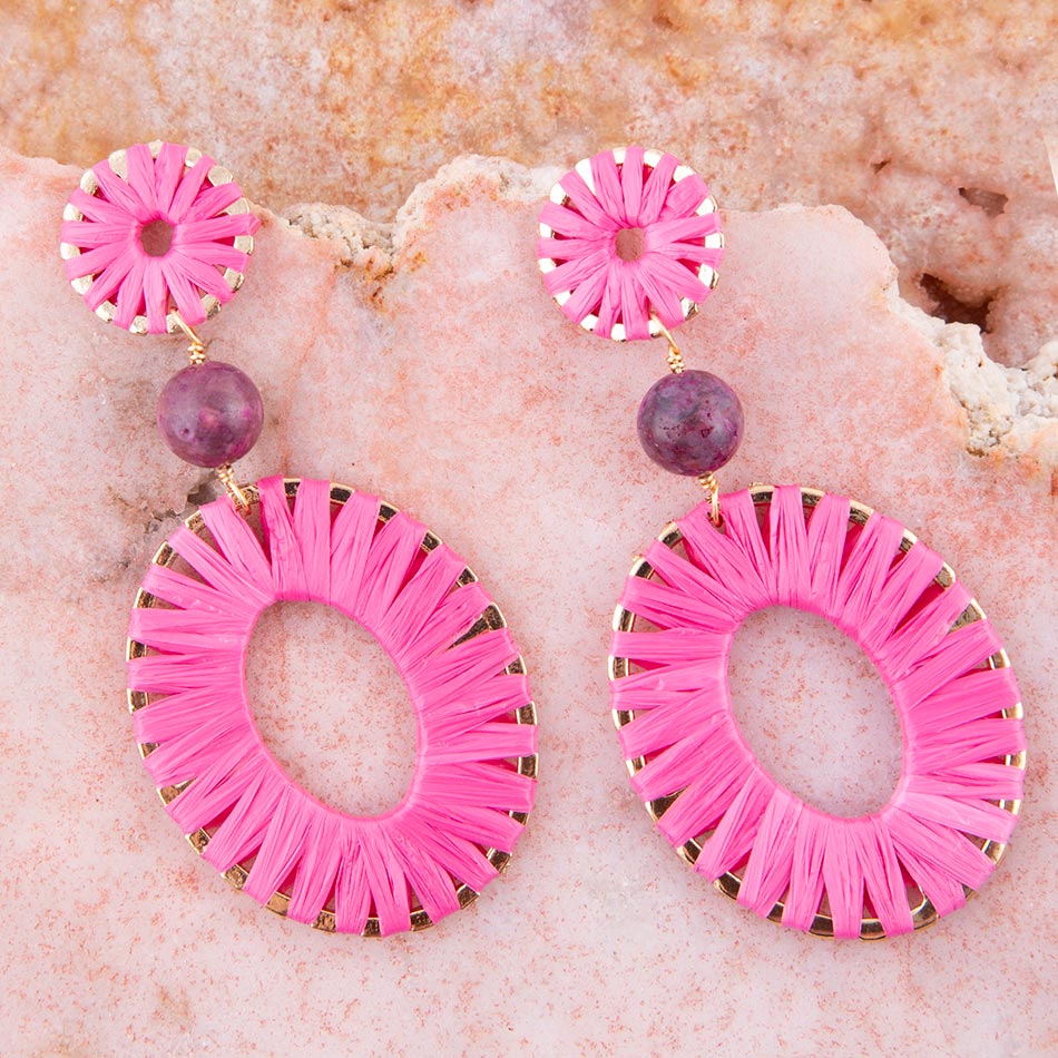 Pink Magenta Dreams Round Golden Earrings | Earrings | Wiccan Center