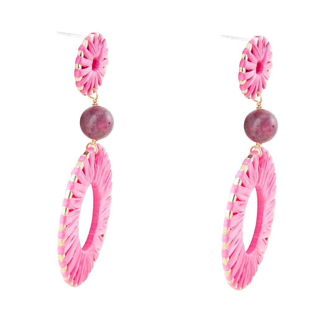 Pink Magenta Dreams Round Golden Earrings | Earrings | Wiccan Center
