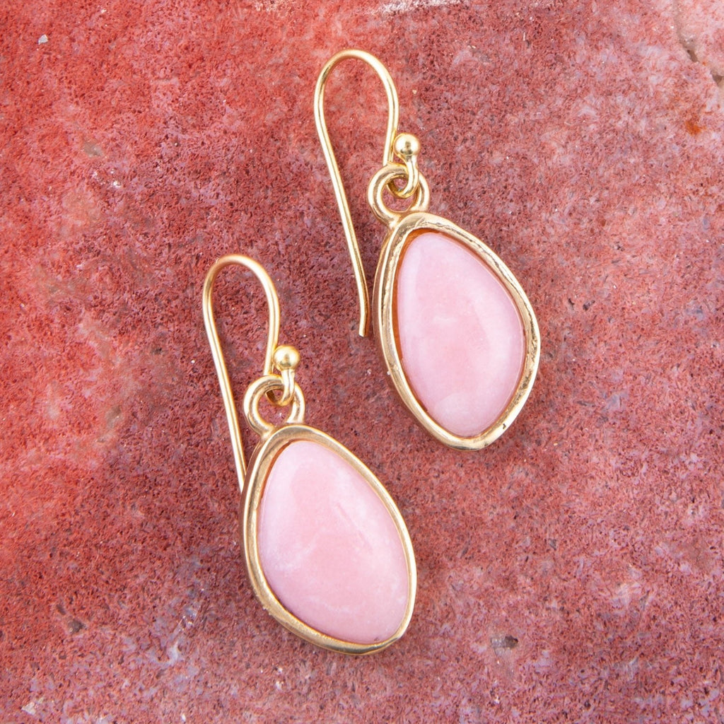 Pink Opal Golden Drop Earrings | Earrings | Wiccan Center