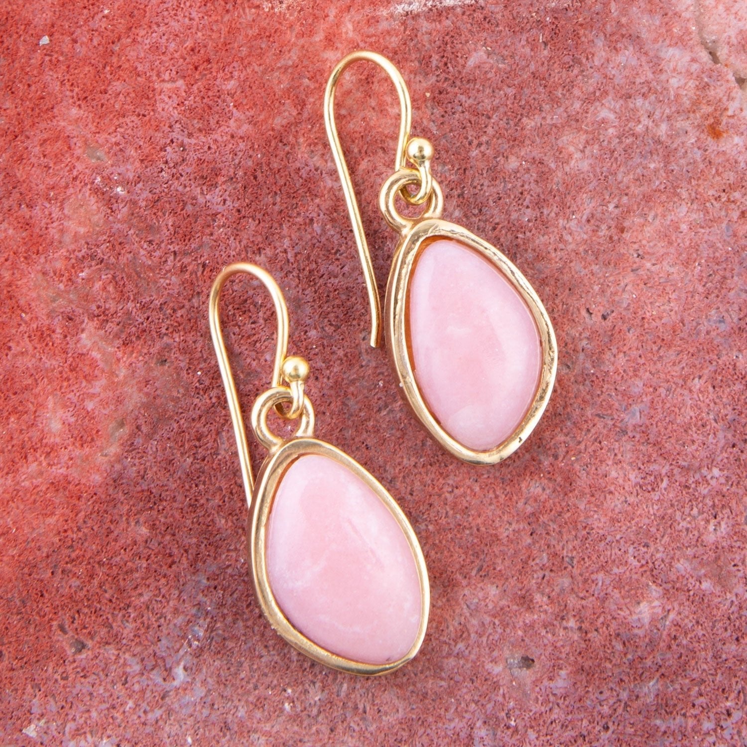 Pink Opal Golden Drop Earrings | Earrings | Wiccan Center