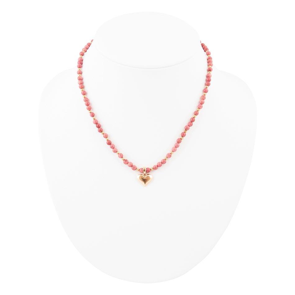 Pink Rhodonite and Golden Bronze Heart Pendant Necklace | Necklaces | Wiccan Center