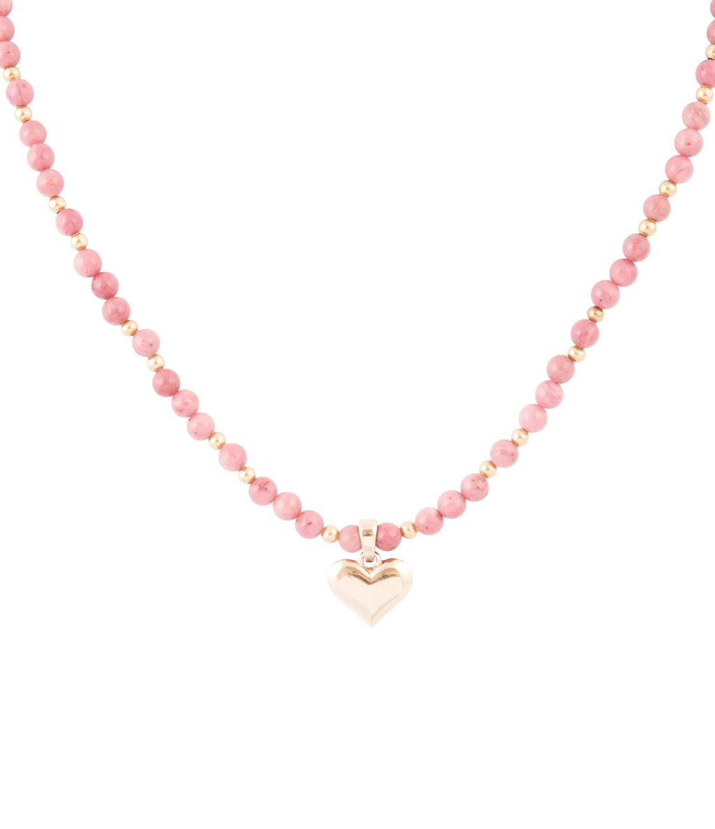 Pink Rhodonite and Golden Bronze Heart Pendant Necklace | Necklaces | Wiccan Center