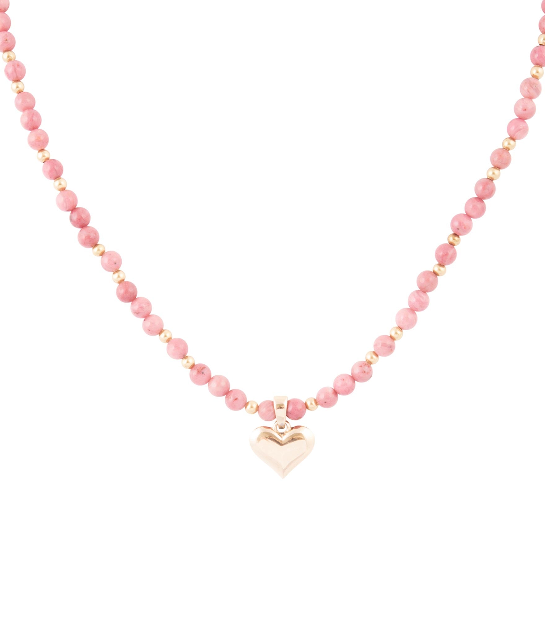 Pink Rhodonite and Golden Bronze Heart Pendant Necklace | Necklaces | Wiccan Center