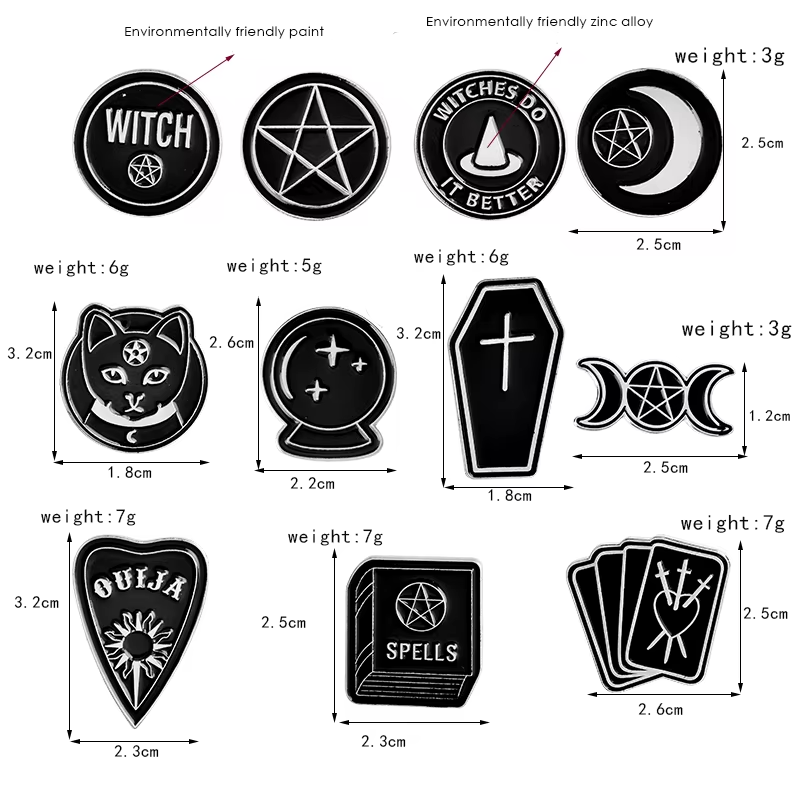 Black & White Witchy Pins | Pins | Wiccan Center