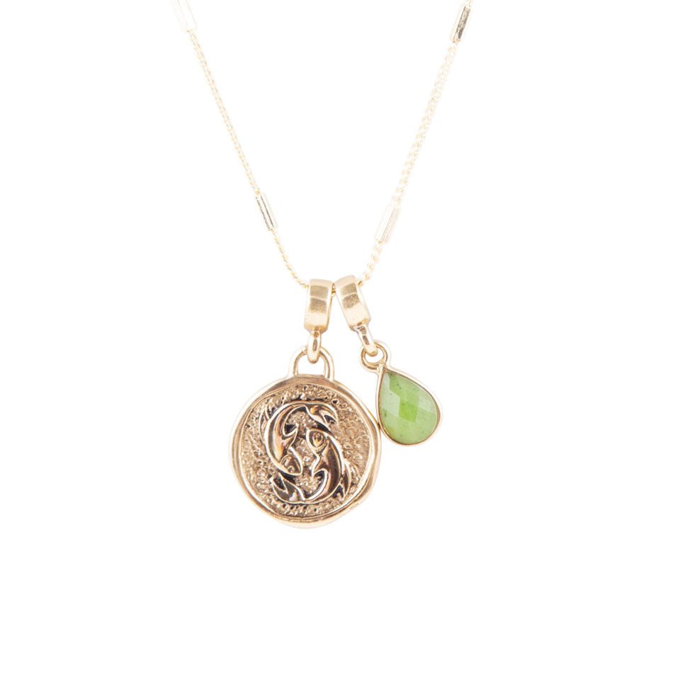 Pisces - Zodiac Green Jade Golden Charm Necklace | Necklaces | Wiccan Center