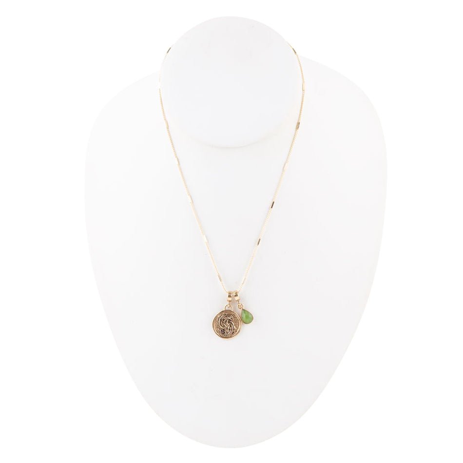 Pisces - Zodiac Green Jade Golden Charm Necklace | Necklaces | Wiccan Center