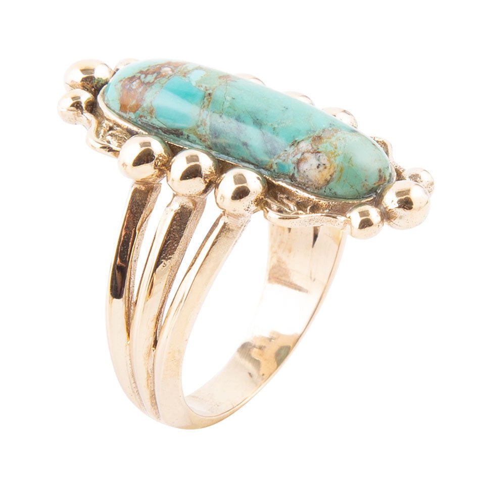 Plateau Blue Turquoise and Golden Ring | Rings | Wiccan Center