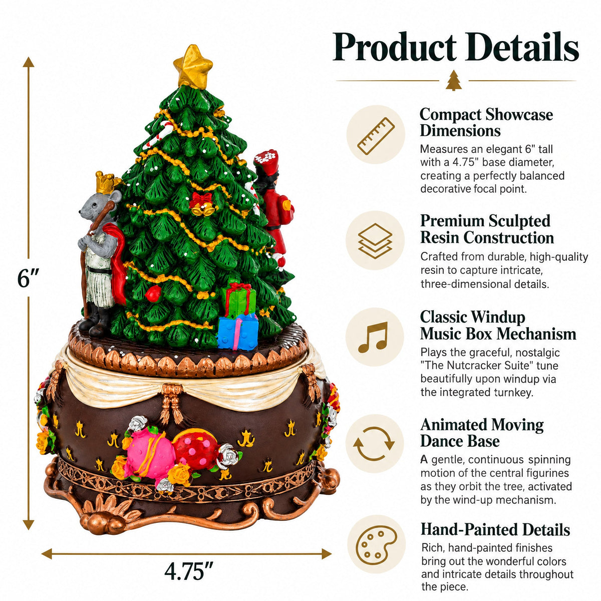 Animated Nutcracker Ballerina Christmas Figurine - Rotating Tree Music Box
