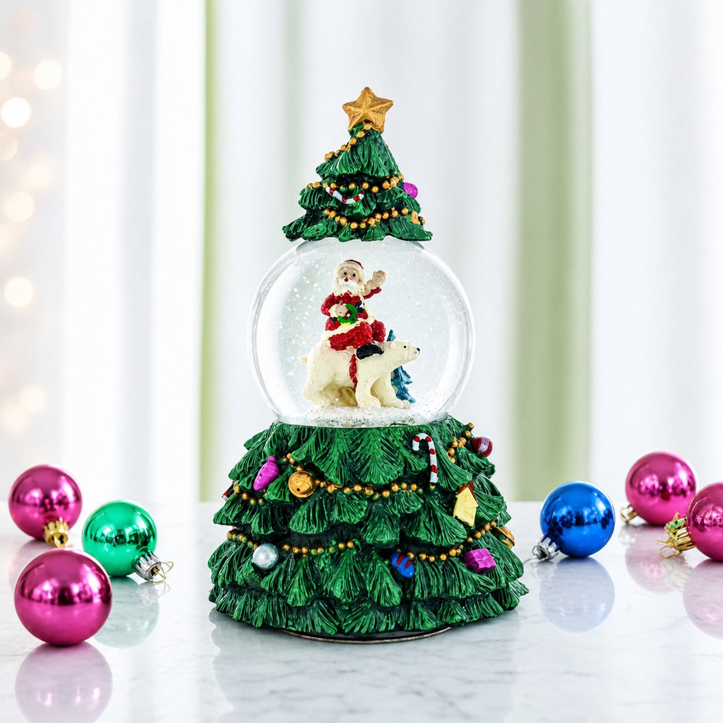 Santa's Riding Polar Bear Spinning Musical Water Snow Globe | Snow Globes > Santa | Wiccan Center