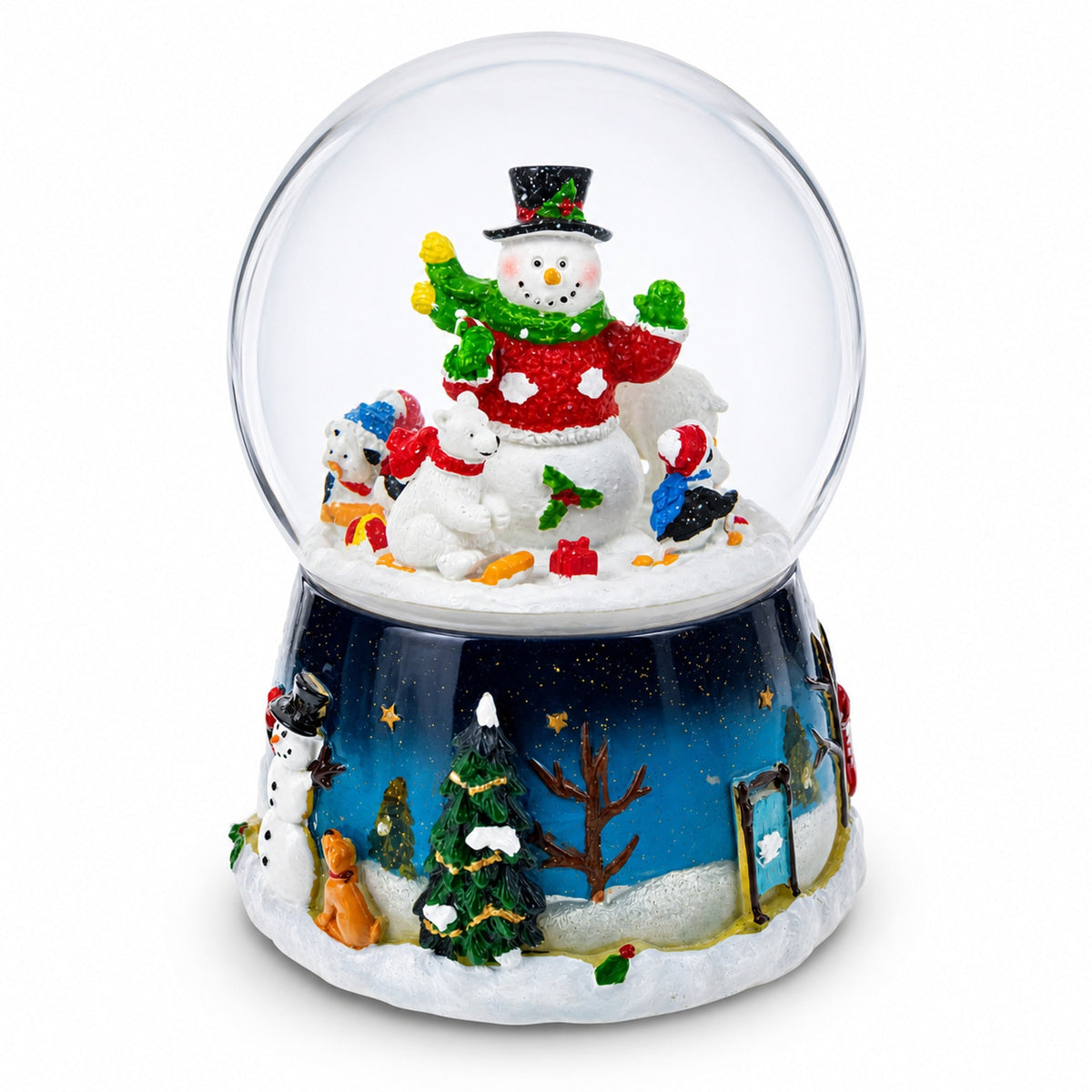 Snowman, Polar Bears, and Penguins Musical Spinning Snow Globe | Snow Globes > Snowmen | Wiccan Center