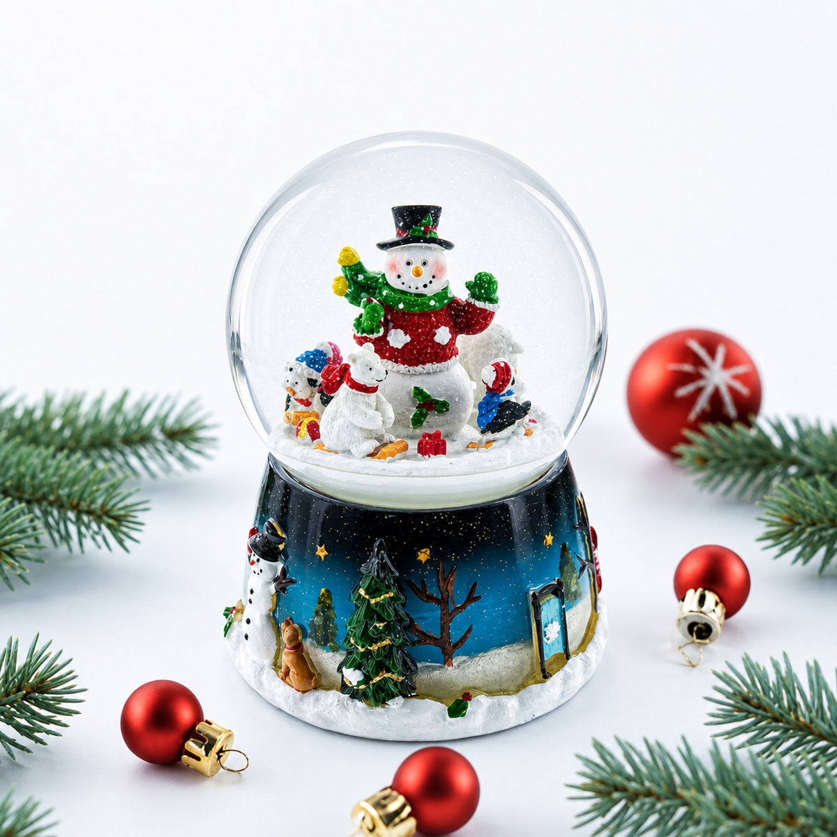 Snowman, Polar Bears, and Penguins Musical Spinning Snow Globe | Snow Globes > Snowmen | Wiccan Center