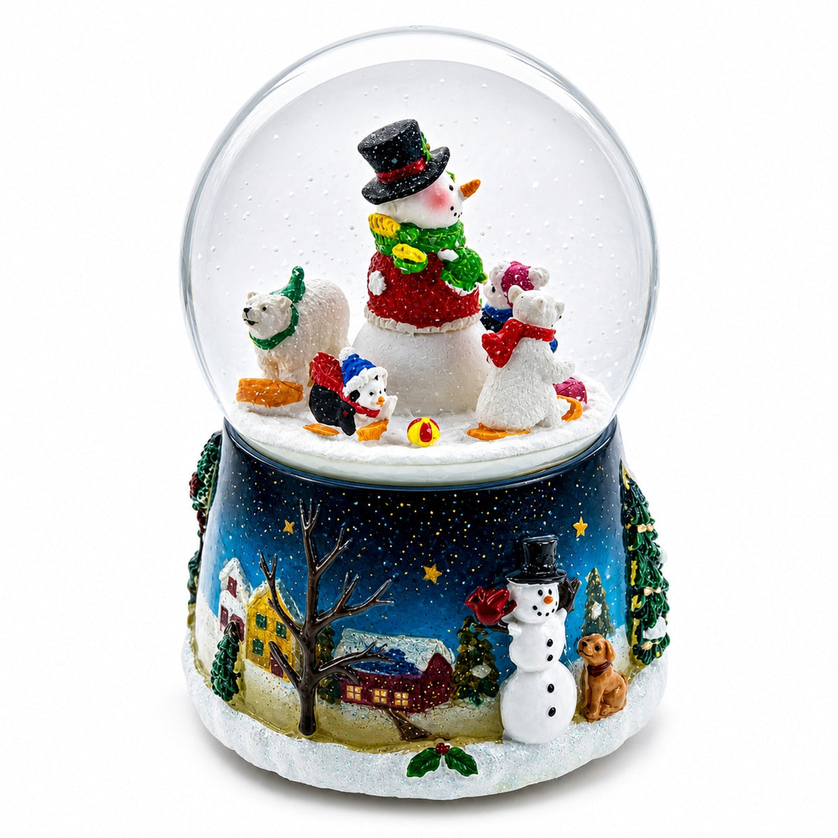 Snowman, Polar Bears, and Penguins Musical Spinning Snow Globe | Snow Globes > Snowmen | Wiccan Center