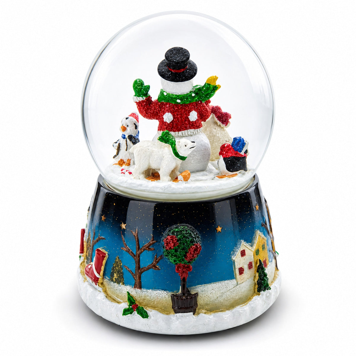 Snowman, Polar Bears, and Penguins Musical Spinning Snow Globe | Snow Globes > Snowmen | Wiccan Center