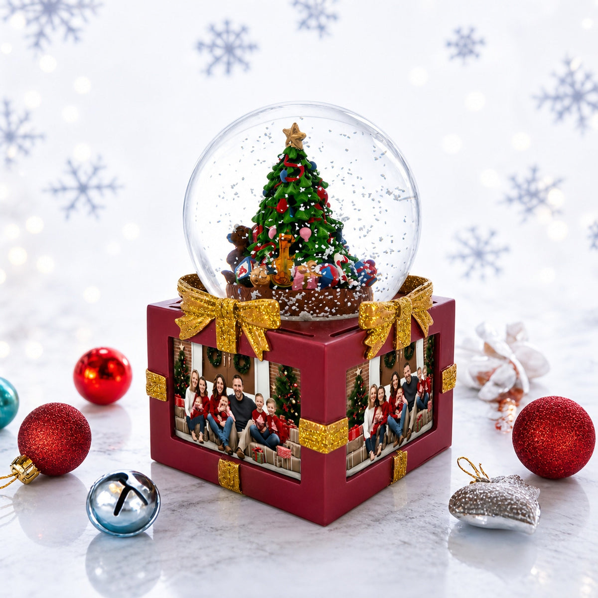 Four-Sided Picture Frame Christmas Tree Musical Water Snow Globe | Snow Globes > Santa | Wiccan Center