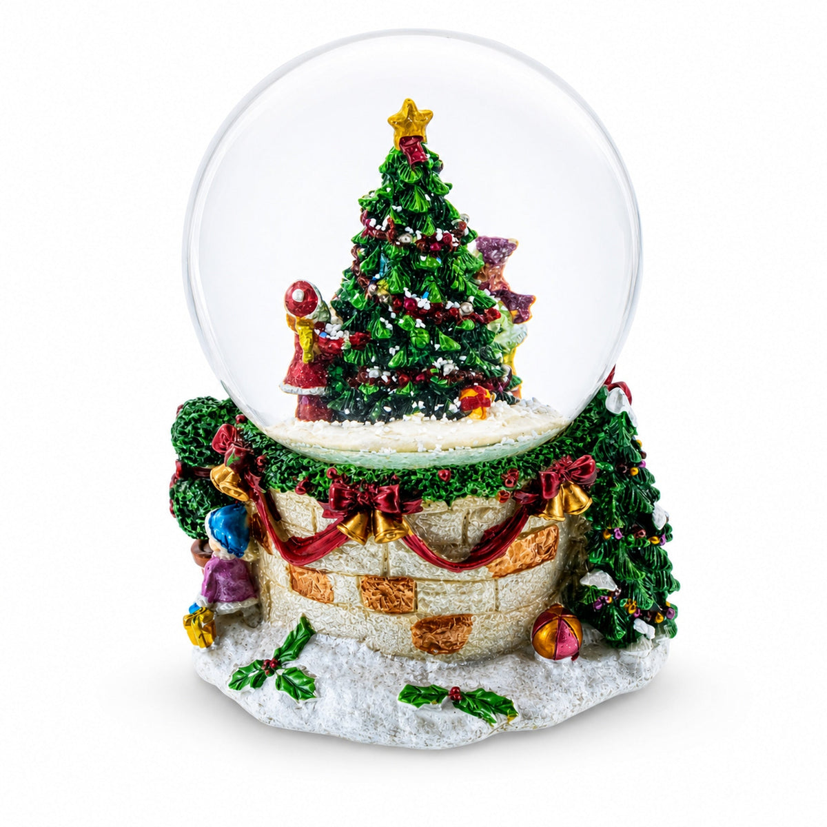 Joyful Children Adorning Christmas Tree: Musical Water Snow Globe | Snow Globes > Winter Villages | Wiccan Center