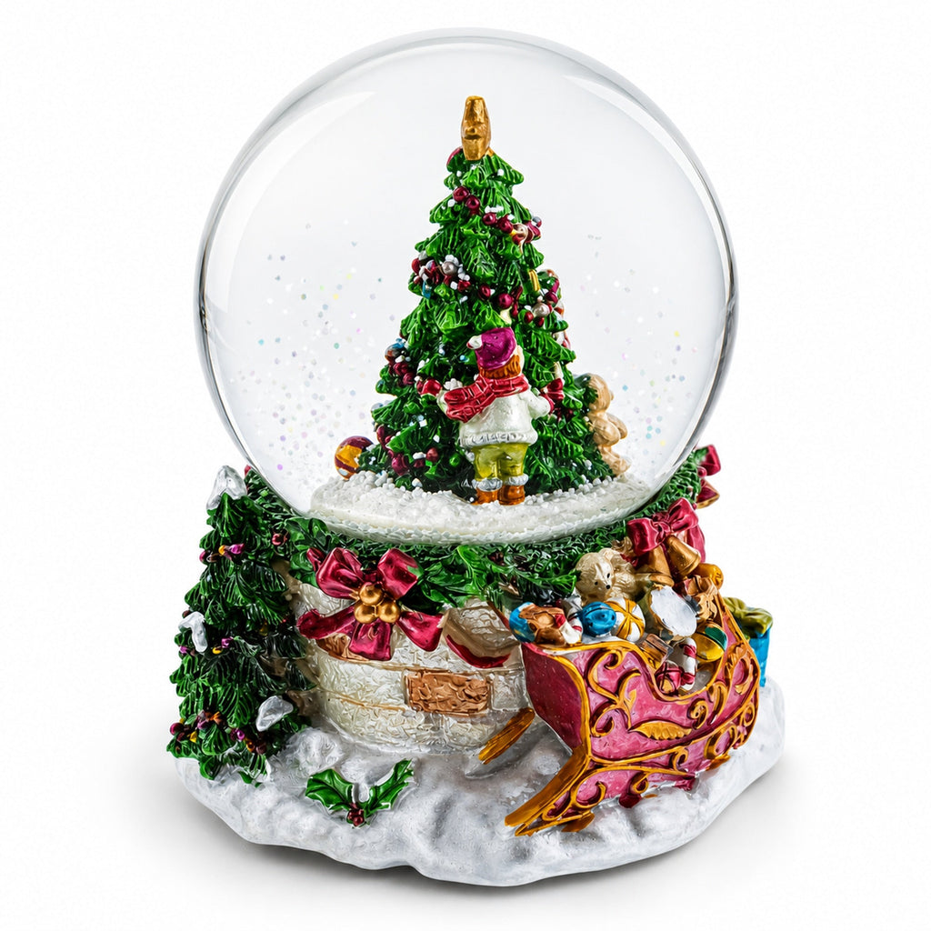 Joyful Children Adorning Christmas Tree: Musical Water Snow Globe | Snow Globes > Winter Villages | Wiccan Center