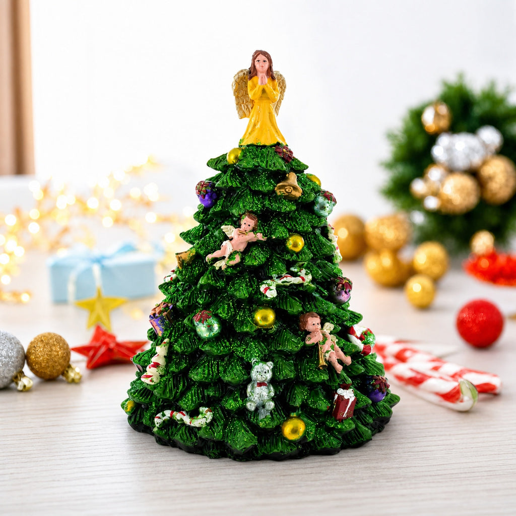 Wind-up Spinning Musical Christmas Tree with Angel Topper | Musical Figurines > Tabletop Christmas Trees | Wiccan Center
