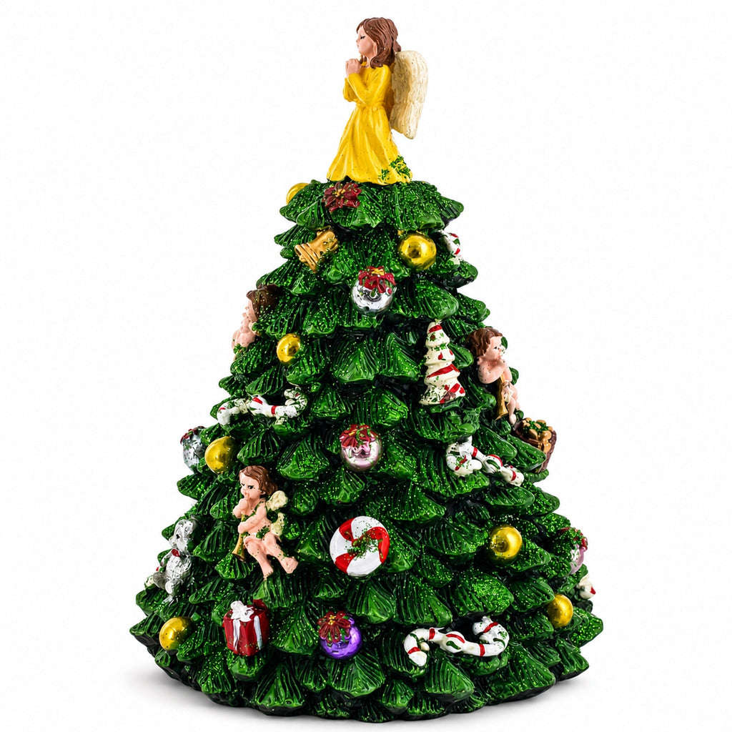 Wind-up Spinning Musical Christmas Tree with Angel Topper | Musical Figurines > Tabletop Christmas Trees | Wiccan Center