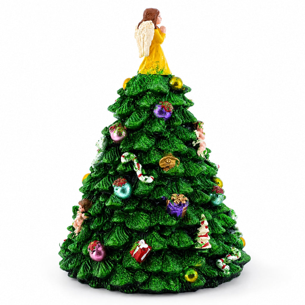 Wind-up Spinning Musical Christmas Tree with Angel Topper | Musical Figurines > Tabletop Christmas Trees | Wiccan Center