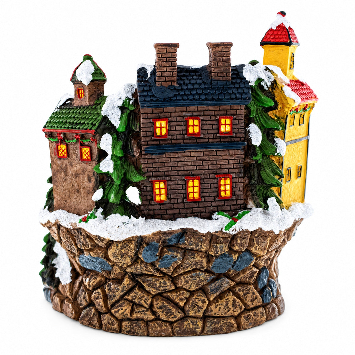 Animated Winter Village Skating Christmas Figurine - Rotating Town Music Box