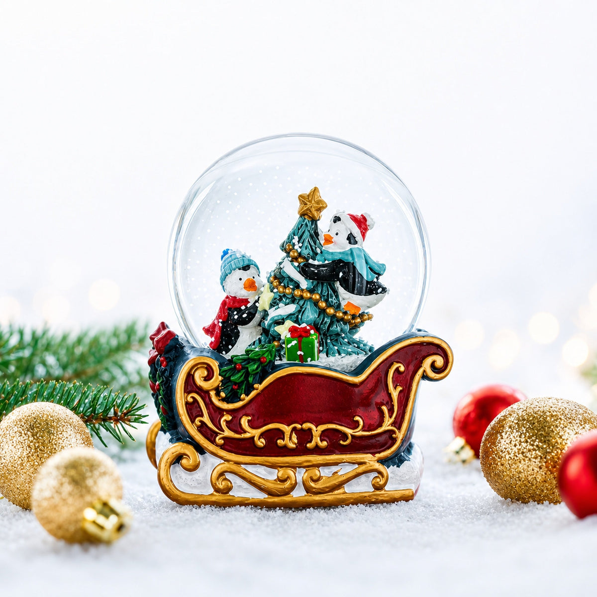 Penguin Sleigh Ride Mini Water Snow Globe | Snow Globes > Animals | Wiccan Center