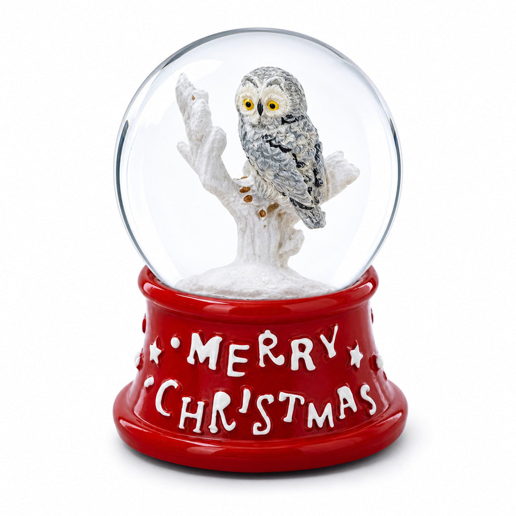 White Owl Perched on Red Base Mini Water Snow Globe | Snow Globes > Animals | Wiccan Center