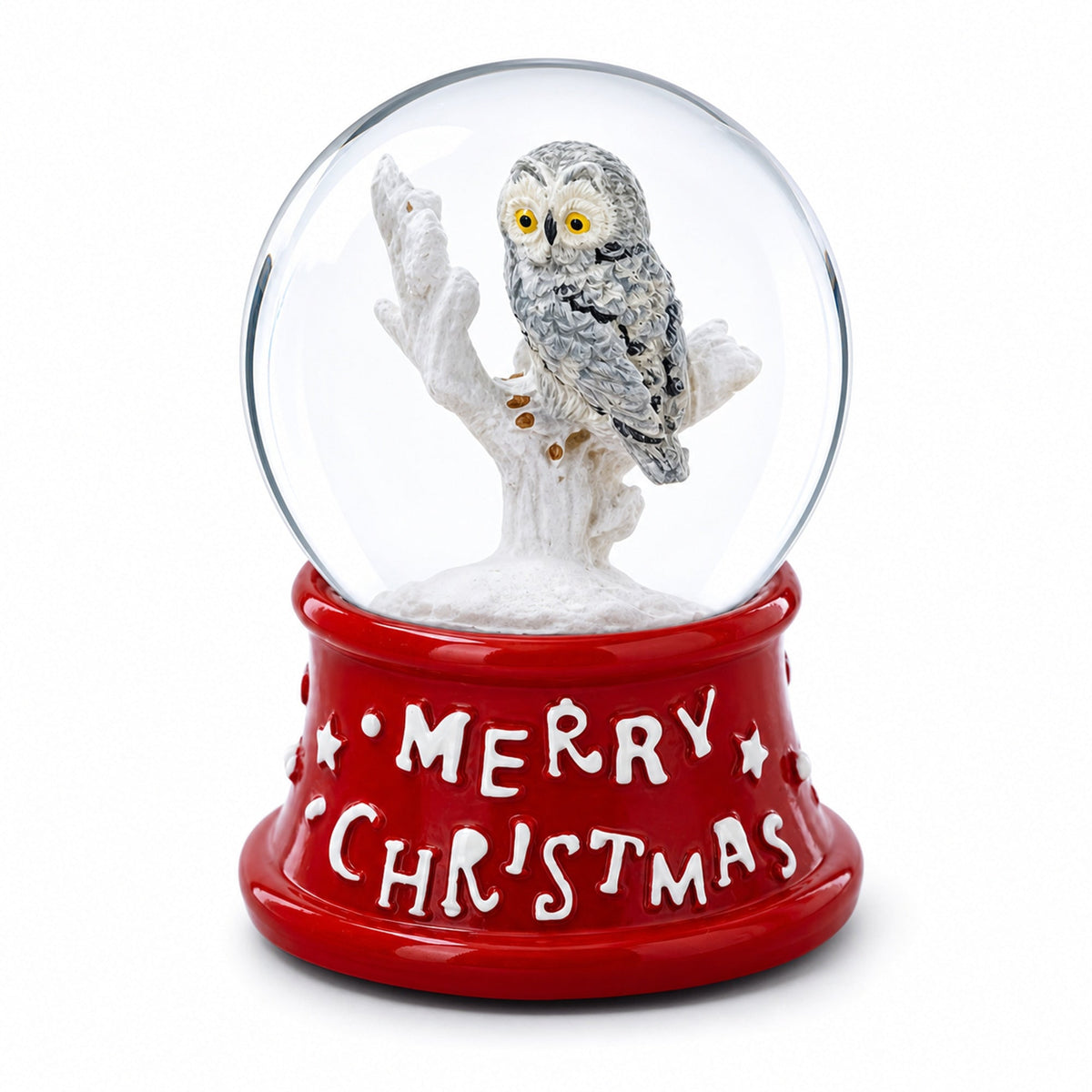 White Owl Perched on Red Base Mini Water Snow Globe | Snow Globes > Animals | Wiccan Center