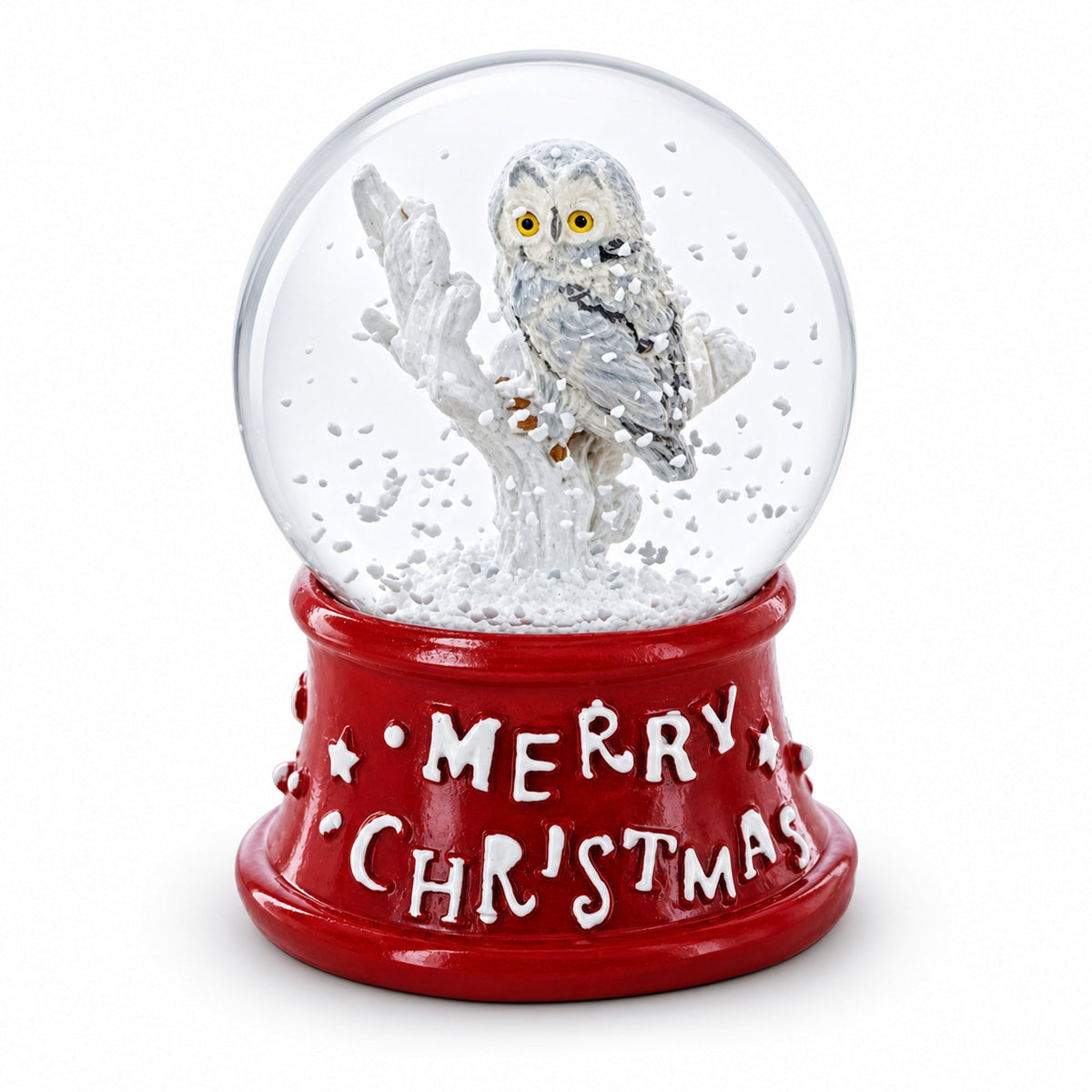 White Owl Perched on Red Base Mini Water Snow Globe | Snow Globes > Animals | Wiccan Center