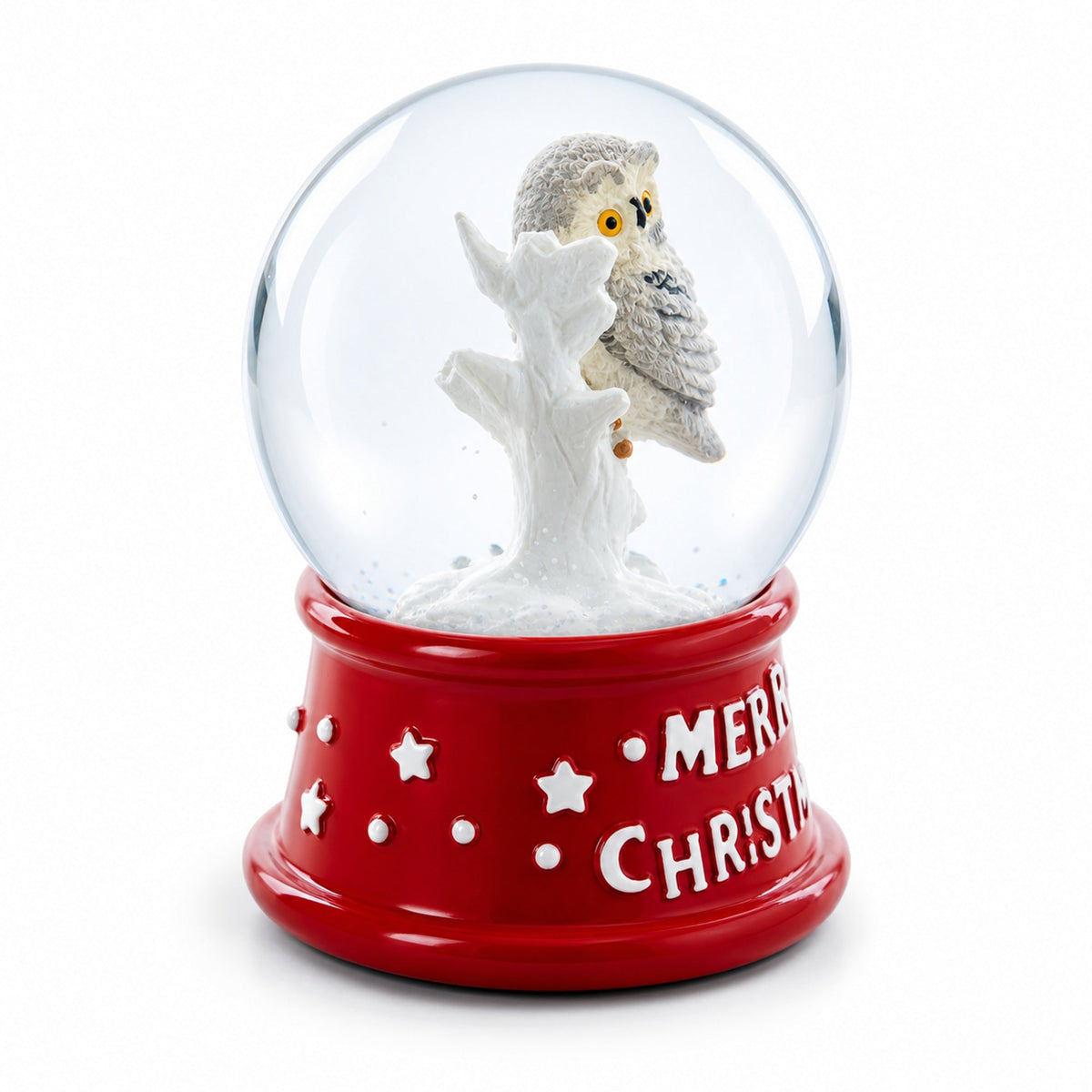 White Owl Perched on Red Base Mini Water Snow Globe | Snow Globes > Animals | Wiccan Center