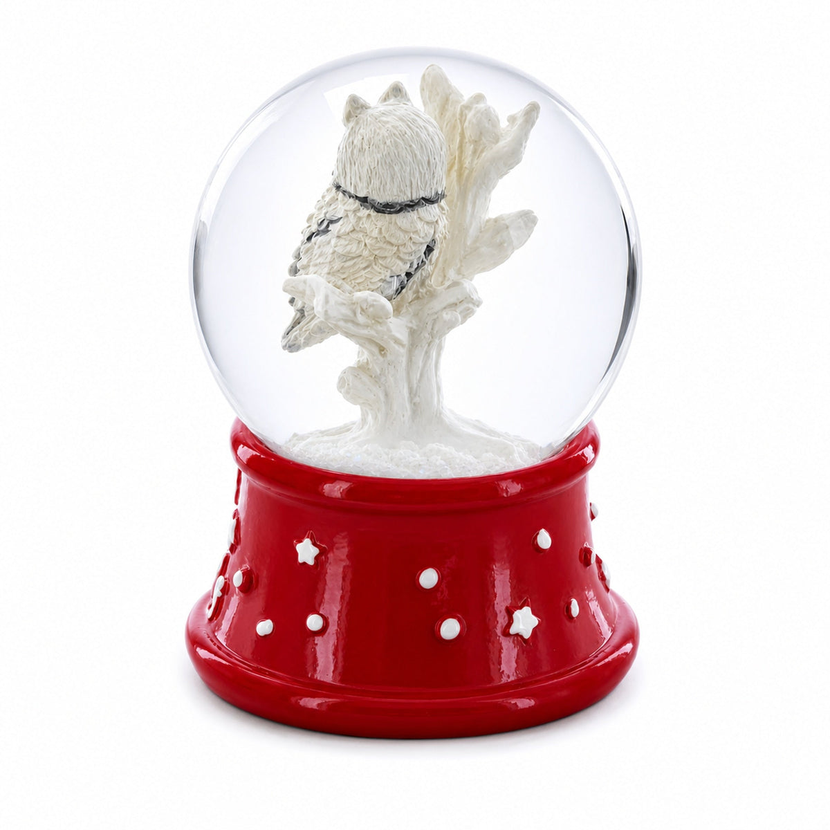 White Owl Perched on Red Base Mini Water Snow Globe | Snow Globes > Animals | Wiccan Center