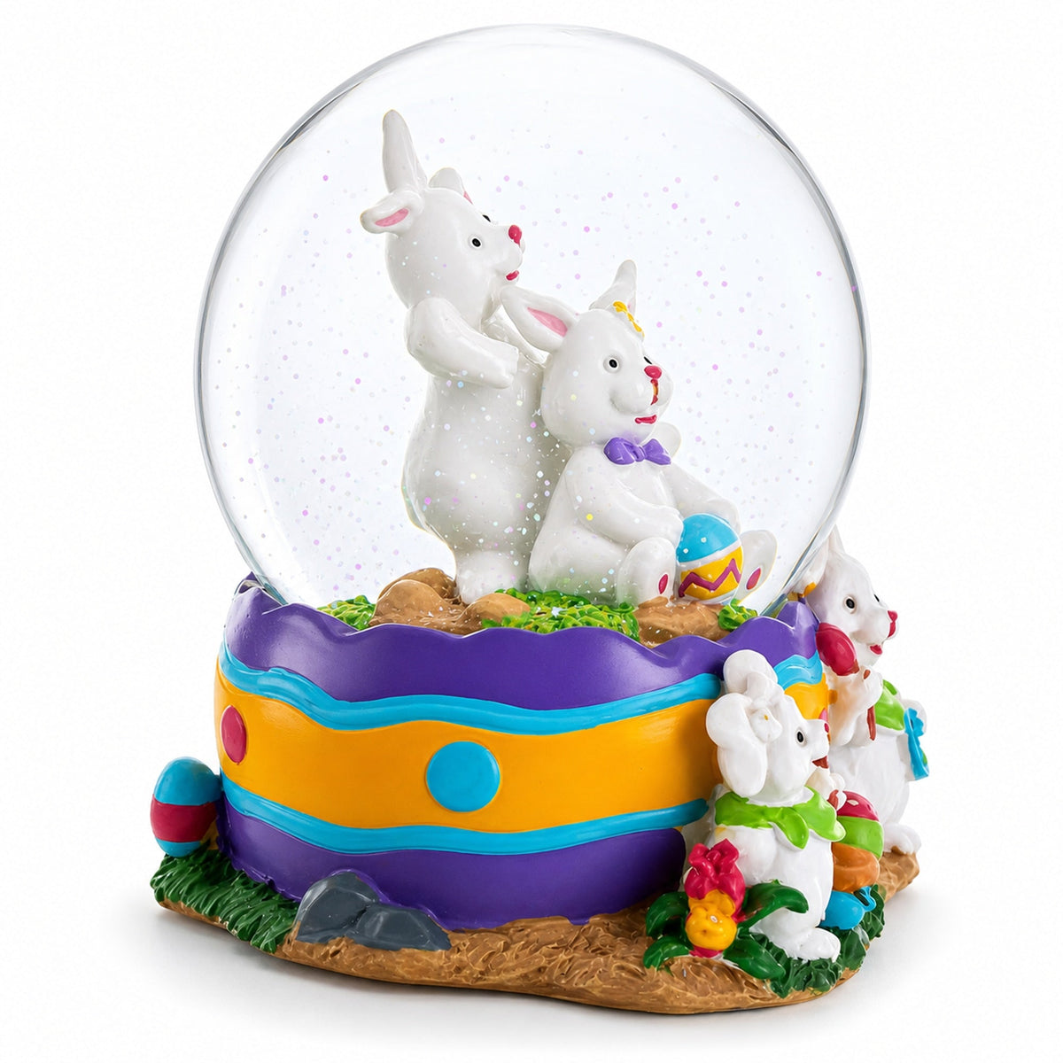 Spring Easter Egg Painting Rabbits Music Box Snow Globe 6 Inches Tall | Easter > Water Globes > Bunnies | Wiccan Center